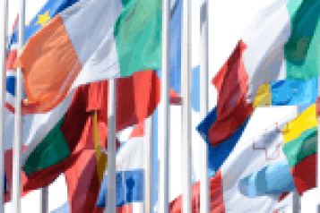 Close up of various European flags