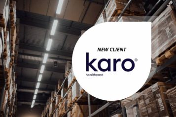 karo-healthcare-salesupply-1-2-qmsfr92kapu99699gwzjuhqiera3rube57z17y29ge White Salesupply logo displaying the text "New Client" and underneath the Karo Healthcare logo with a warehhouse background